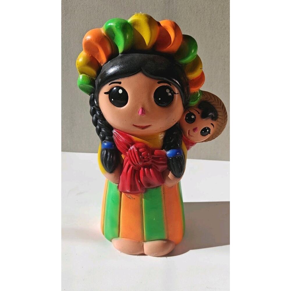 Handmade Mexican Folk Art Doll Figurine Colorful Traditional Attire 7 Inch